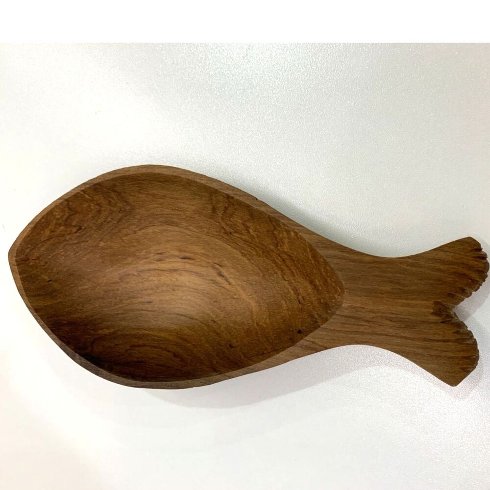 Carved Wooden Fish Spoon Rest, Carved Eyes & Tail Rustic Nautical Kitchen Decor
